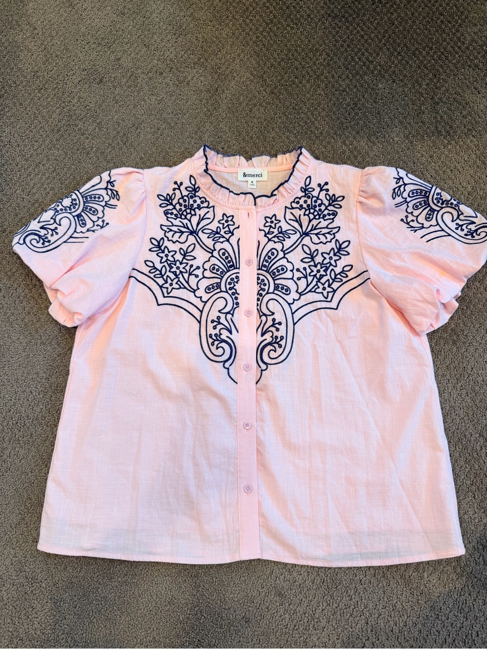 Pink Embroidered Puff Sleeve Top